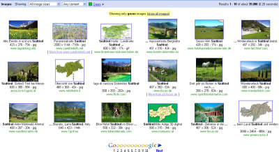 Google Bildersuche nach grünen Südtirol-Bildern