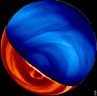 Komposit-Bild der Venus aus UV- und IR-Bildern Komposit-Bild der Venus aus UV- und IR-Bildern